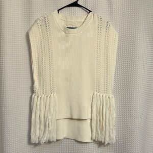 Anthropologie Cream Sweater with Fringe Accents